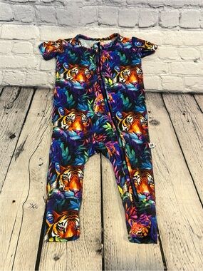 Bums & Roses Tiger Pattern Short Sleeve Bamboo Zip Romper